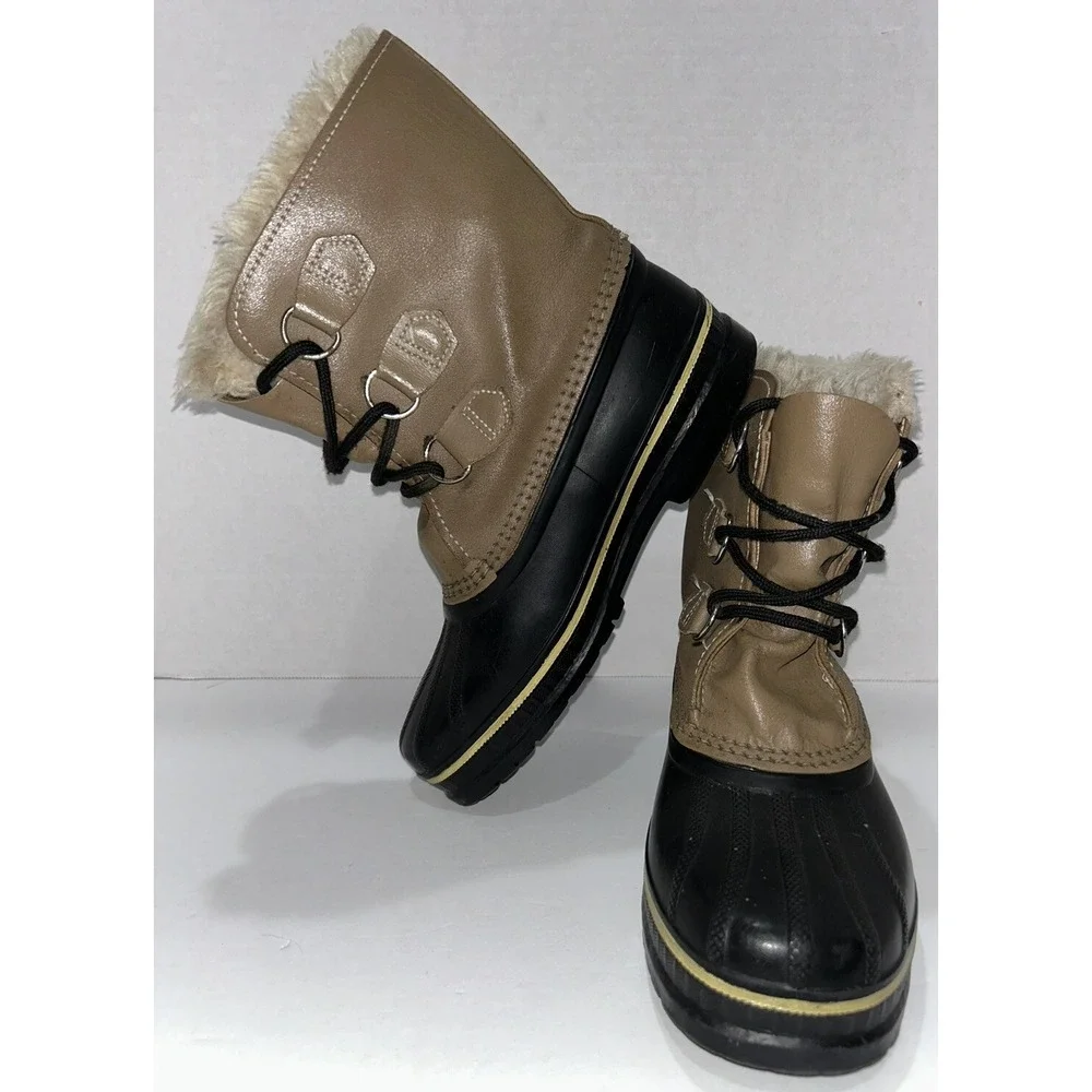 Ram Sorel Women's boots Size 5 Tan Fur Trim Water Resistant Winter Wool‎ Lined